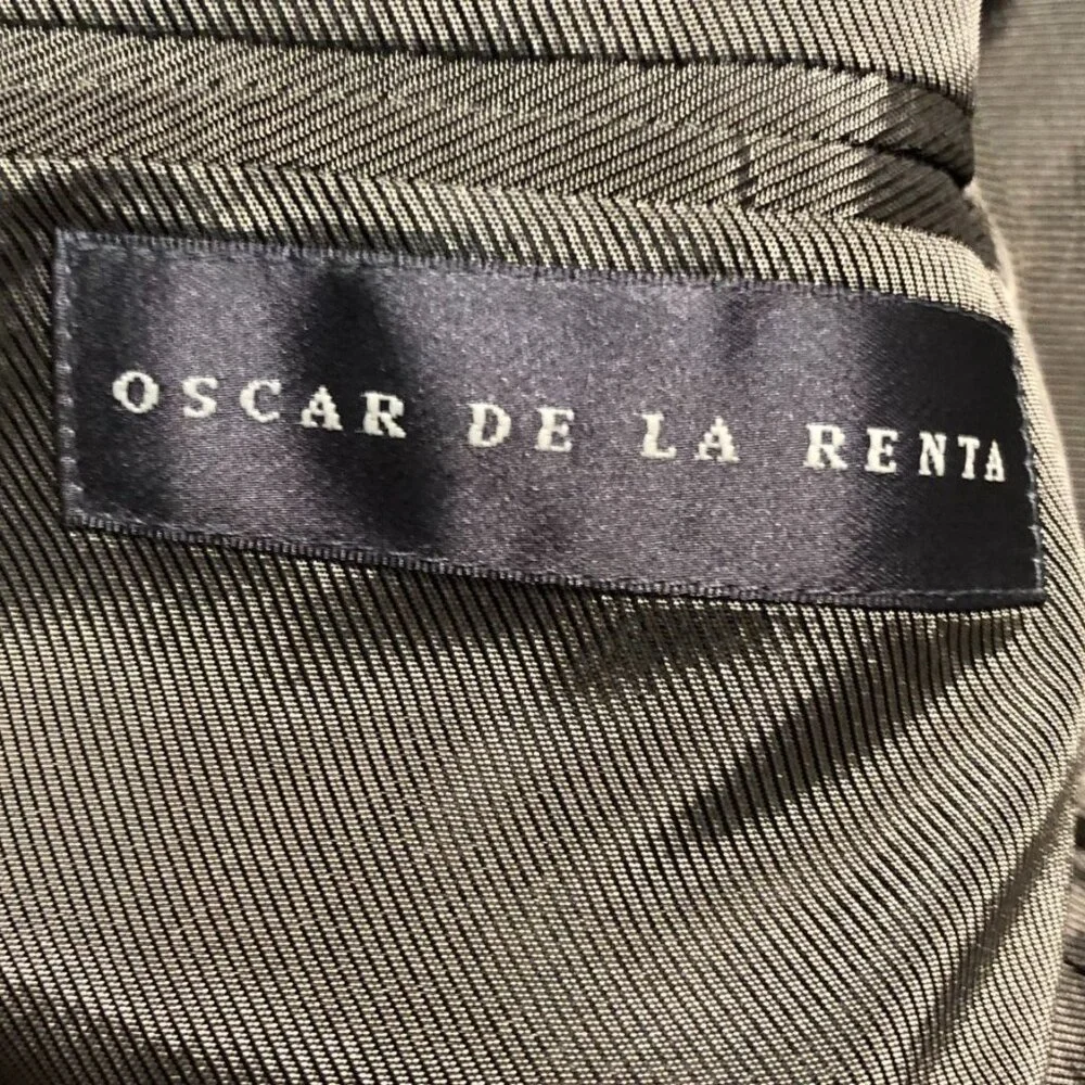 Oscar De La Renta Mens Blazer 46R Silk Wool Blend Gray Pinstripe